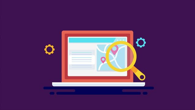 Search ranking development, local business listing map on web browser, Digital marketing SEO information technology, video animation 2d clip.