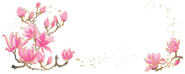 Golden botany banner Japanese.Abstract art background . Luxury minimal style wallpaper with lineart eucalyptus leaves, Gold foil texture, gold glitter, watercolor texture,luxurious foil texture .