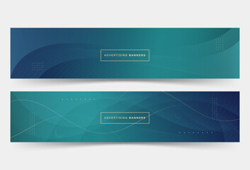banner background advertising, colorful, 2 set, dark green and blue, line wave, abstract eps 10