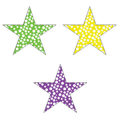 Colorful stars set: Vector assets for Christmas stars, festival celebrations, web or game design, and app icons. Vector template isolated on a white background.