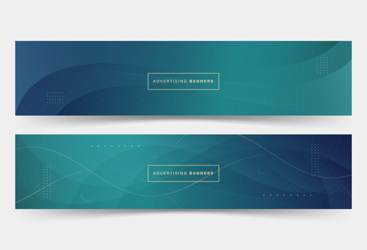 banner background advertising, colorful, 2 set, dark green and blue, line wave, abstract eps 10
