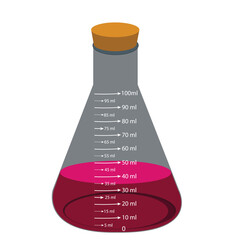 Glass laboratory chemical measuring flasks. with colorful liquids in realistic vector illustration set. Lab glassware and containers with chemicals. Scientific or medical equipment. Erlenmeyer flask.