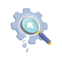 magnifying and gear broken icon of search engine error and page not found vector concept design template