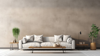 Empty home interior wall mock up 3d rendering interior space design with white sofa. Generative AI
