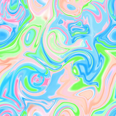 Obraz na płótnie Canvas Holographic seamless pattern. The effect of flowing iridescent liquid. Psychedelic effect. Fairy tale unicorn trend background. 90s fashion..