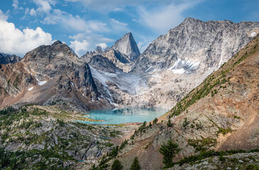Cobalt Lake with Brenta Spire in the background in Bugaboo Provincial Park, BC