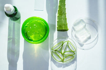 eco skin care beauty products in cosmetic laboratory development, Natural drug research with organic plant and scientific extraction in glassware, Alternative green herb medicine for body health care