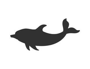 Vector black silhouette illustration of Dolphin, isolated on white background