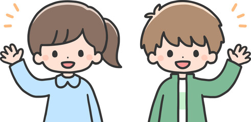 笑顔で手を挙げる子どもたち