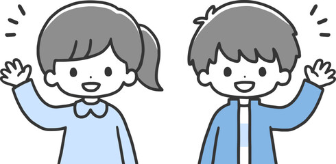 笑顔で手を挙げる子どもたち