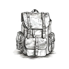 Vintage backpack sketch hand drawn. Vector illustration design.