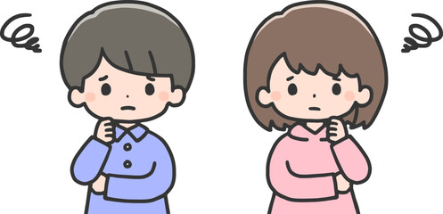 困った表情の子どもたち　上半身