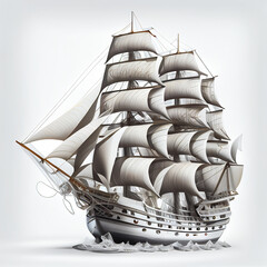 ship isolated on white, sailing ship clipart,solid white background, Ai generated image