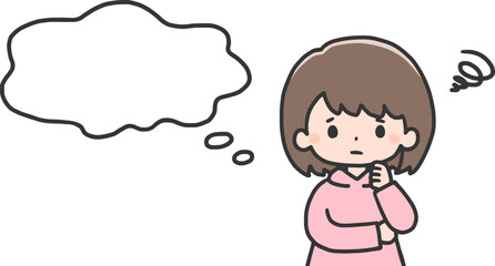 困った表情で考え事をする女の子