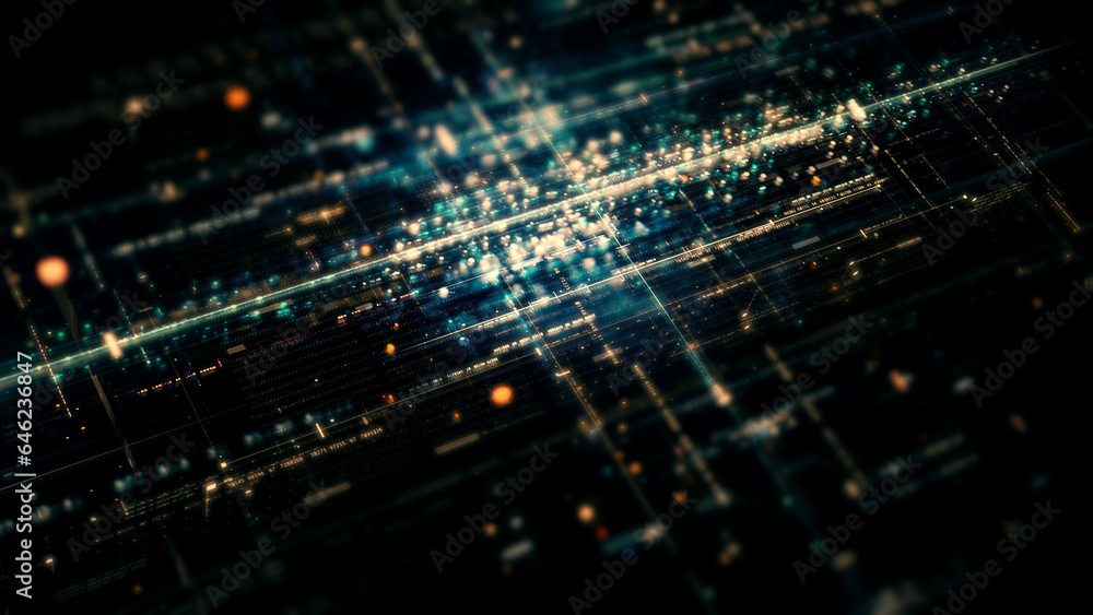 Aufkleber Advanced data matrix simulation UI with cutting-edge digital environment with a dynamic and immersive display of interconnected data matrix information networks systems background