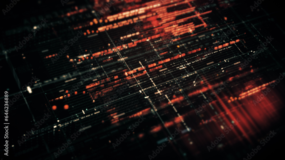 Fototapete Advanced data matrix simulation UI with cutting-edge digital environment with a dynamic and immersive display of interconnected data matrix information networks systems background