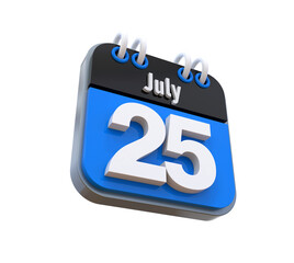 25 July Calendar 3d icon 