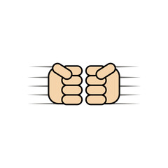 Two clenched fists bumping together in a dispute. Aggressive dangerous conflict and fight. Quarrel and fighting. Simple minimal colored vector on blank white clean background.

