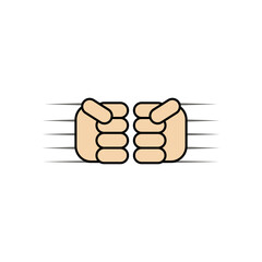 Two clenched fists bumping together in a dispute. Aggressive dangerous conflict and fight. Quarrel and fighting. Simple minimal colored vector on blank white clean background.
