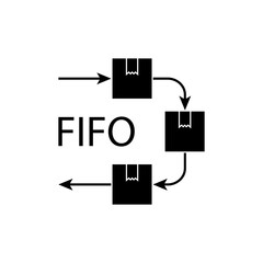 FIFO Icon. First In First Out. Goods, Products Manage Strategy. Warehouse Procedure. Industrial, Factory Output Symbol for Design, Presentation, Website or Apps Elements – Vector.      