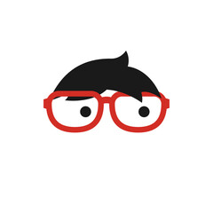 Head of a teen man with glasses. Simple minimal vector.
