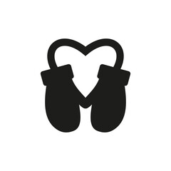 Fototapeta premium Winter mittens connected with a rope in the shape of a heart. Vector and silhouette.