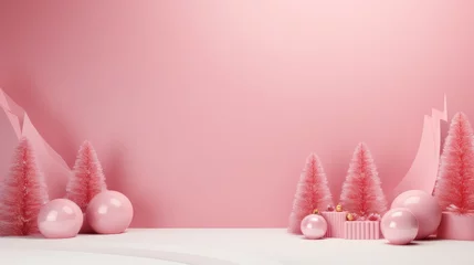 Foto auf Alu-Dibond Background products minimal podium scene with Christmas decoration in Barbie style. © Анастасия Комарова