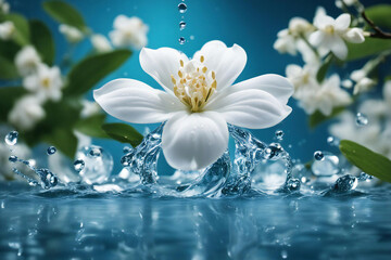 a jasmine flower floating in the water