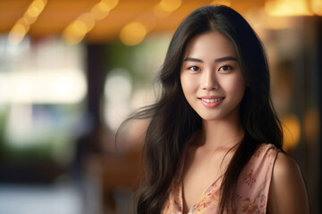 Slim Sexy woman in orange monotone sensual post long red brown with light Bokeh rim light background, Happy woman on the sunset. Generative AI.