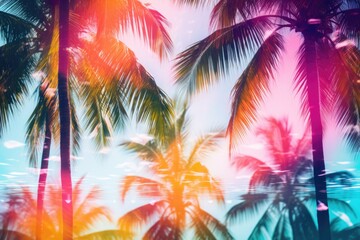 Colorful neon palm trees background