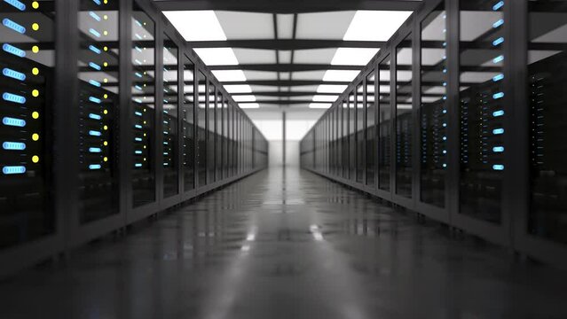 Tracking shot through data center