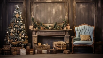 Fototapeta na wymiar Christmas decorations in a rustic interior.