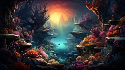 Fototapeta na wymiar Colorful Marine Wildlife in Underwater Coral Reef