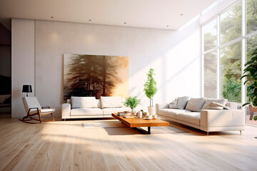 Naklejka na ściany i meble large empty white wall in a modern minimalistic living