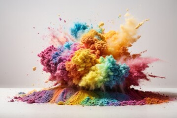 Colorful rainbow holi paint color powder explosion isolated white background