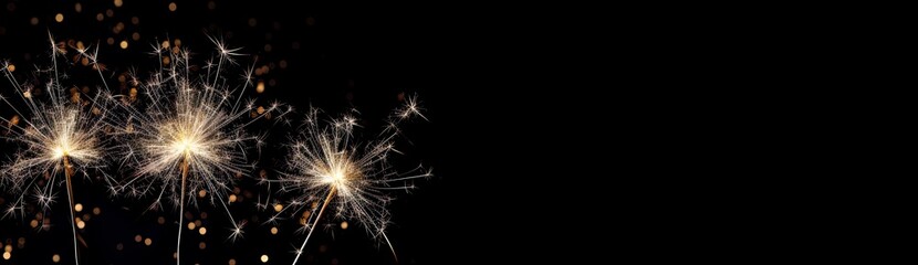Sparkler glowing, burning on a black background. Celebrate a small firework in the night for birthday, New Year and party.