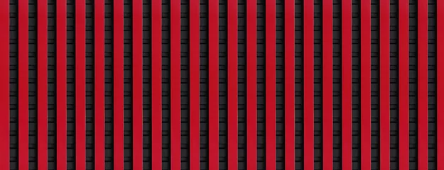 Fotobehang red and black metal siding fence striped background © PsychoBeard