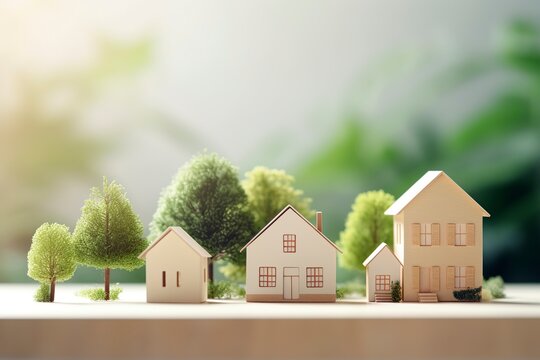 A miniature eco-friendly housing development, showcasing sustainable single-family homes in a green residential community