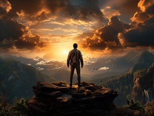 Man standing on the top of the mountain Generative AI