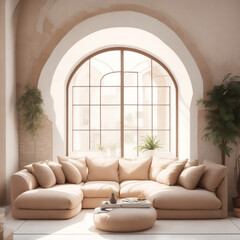 Modern Living Room with Beige Fabric Sofa