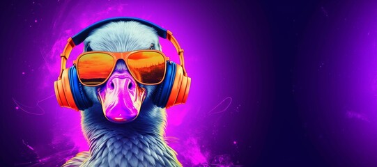Naklejka na ściany i meble DJ Duck with headphones and sunglasses