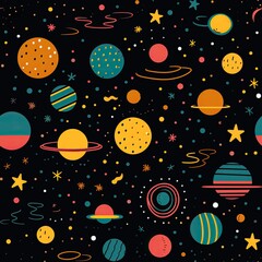 An array of cheerful and imaginative children's patterns, inspired by space and offering seamless backgrounds.