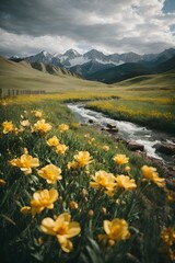 Fototapeta premium mountain, landscape, mountains, nature, sky, summer, alps, clouds, forest, travel, flowers
