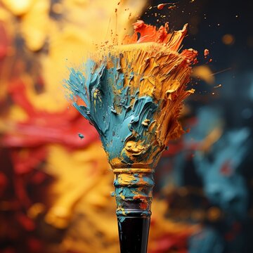 Paint brush with colorful paint splashes