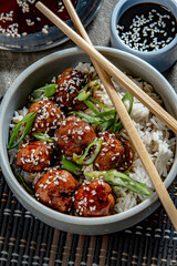 Vietnamese meatball with sweet soya sauce and sesam seeds - 646242444