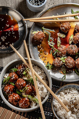 Vietnamese meatball with sweet soya sauce and sesam seeds - 646242454
