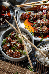 Vietnamese meatball with sweet soya sauce and sesam seeds - 646242490