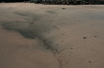 砂の浜辺、そこにはまるで見知らぬ世界が広がっている。広大な草木の未だ育たない岩石や岩や砂礫だけの原初の地球、時には不毛の大平原のようでもあり、母なる水を蓄えた優しく美しい地球の表面のようでもある。またある時には、地球の奥底を覗いているような恐れ、おののき、うめき声すらも聞こえてくる。混沌とした世の中、地球温暖化という重大な危機を迎え、この母なる地球が、今、悲鳴を上げている。私たちは何をなすべきか。