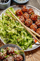 Vietnamese meatball with sweet soya sauce and sesam seeds - 646242629