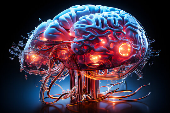 Fantastic neural model of the human brain, scientific concepts 3D  illustration  generate AI